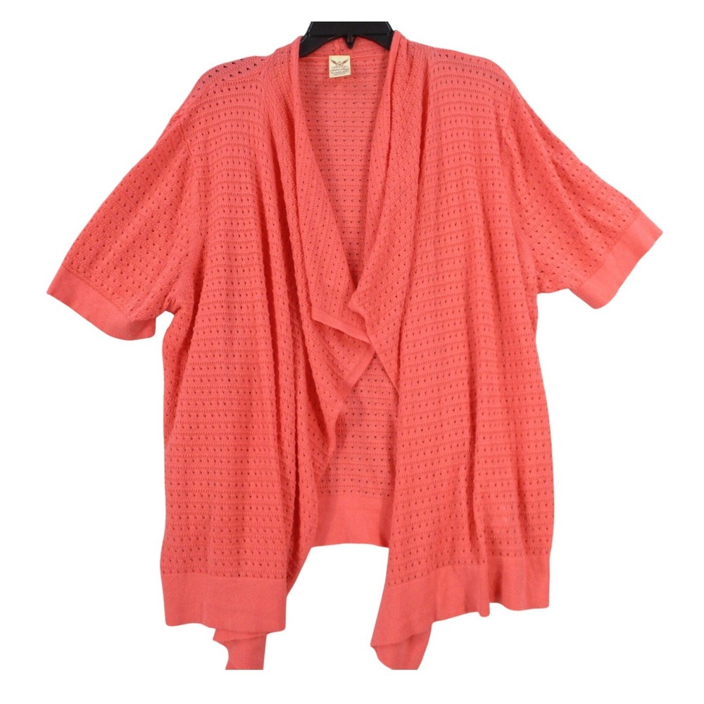 Faded Glory Womens 2X Cosmo Coral‎ Pointelle Knit Open Front Cardigan FGW26352SO